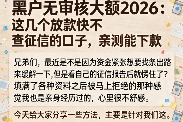 黑户无审核大额2026：这几个放款快不查征信的口子，亲测能下款
