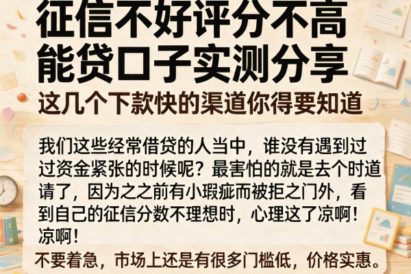 征信不好评分不高能贷口子实测分享，这几个下款快的渠道你得知道