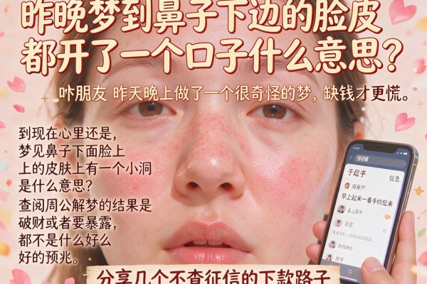 昨晚梦到鼻子下边的脸皮都开了一个口子什么意思？吓醒后发现缺钱才更慌，分享几个不查征信的下款路子