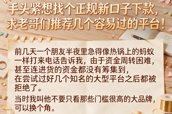 手头紧想找个正规新口子下款，求老哥们推荐几个容易过的平台！