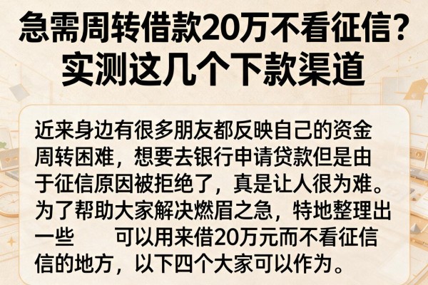 急需周转借款20万不看征信？实测这几个下款渠道