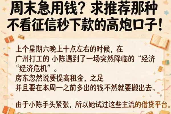 周末急用钱？求推荐那种不看征信秒下款的高炮口子！