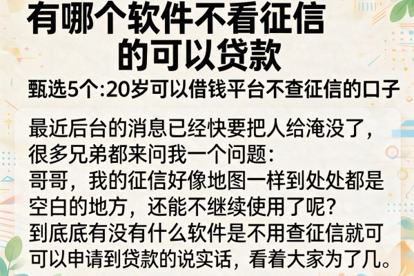 有哪个软件不看征信的可以贷款，甄选5个20岁可以借钱平台不查征信的口子