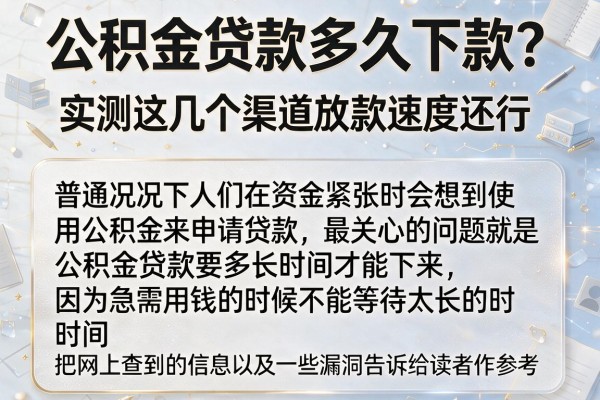 公积金贷款多久下款？实测这几个渠道放款速度还行