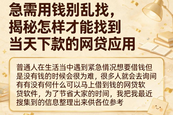 急需用钱别乱找，揭秘怎样才能找到当天下款的网贷应用