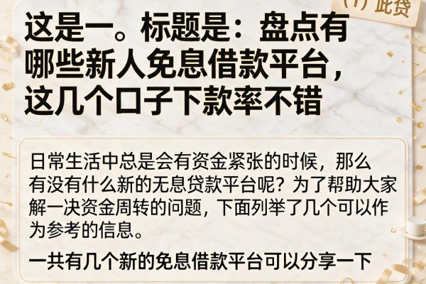 盘点有哪些新人免息借款平台，这几个口子下款率不错