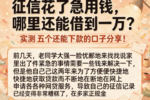 征信花了急用钱，哪里还能借到一万？实测五个还能下款的口子分享！