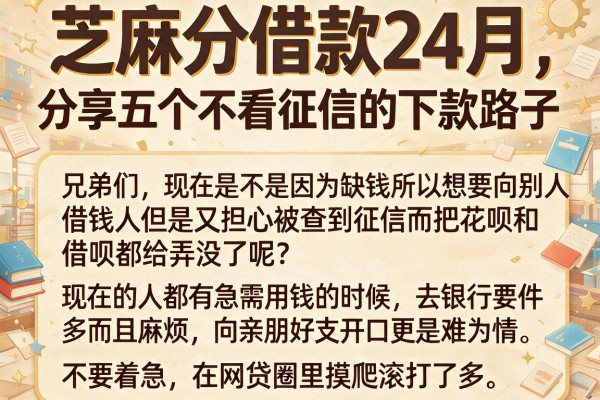 芝麻分借款24月，分享五个不看征信的下款路子
