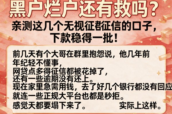 黑户烂户还有救吗？亲测这几个无视征信的口子，下款稳得一批！