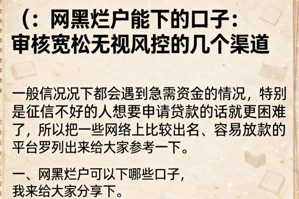 网黑烂户能下的口子：审核宽松无视风控的几个渠道