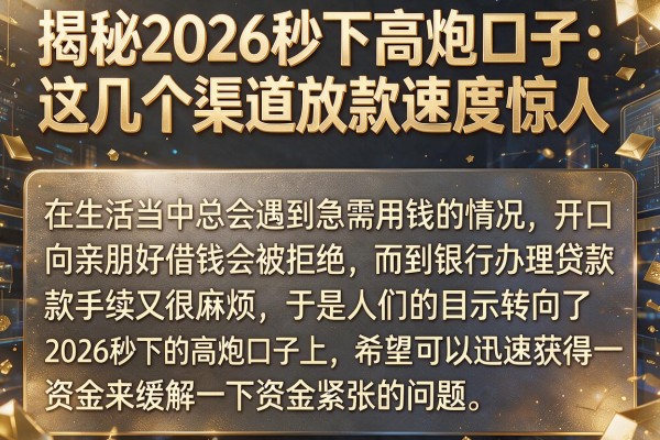 揭秘2026秒下高炮口子：这几个渠道放款速度惊人