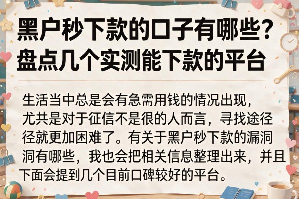 黑户秒下款的口子有哪些？盘点几个实测能下款的平台