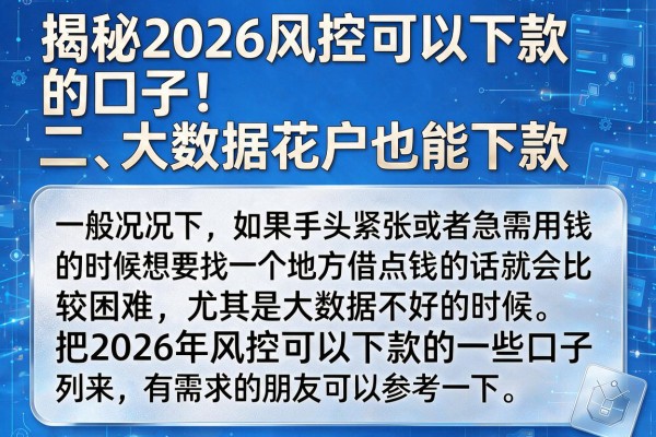 揭秘2026风控可以下款的口子，大数据花户也能下款