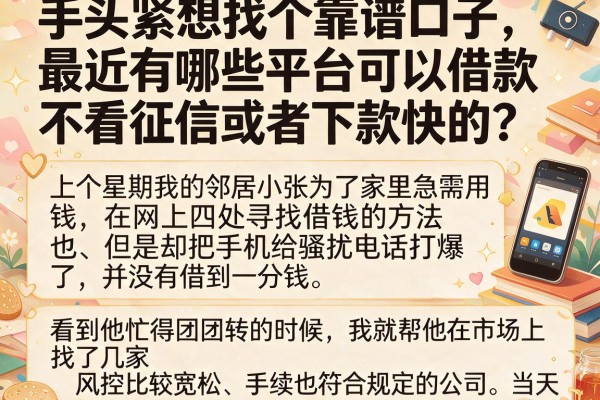 手头紧想找个靠谱口子，最近有哪些平台可以借款不看征信或者下款快的？
