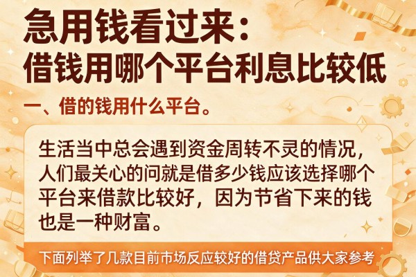 急用钱看过来：借钱用哪个平台利息比较低整理了几个