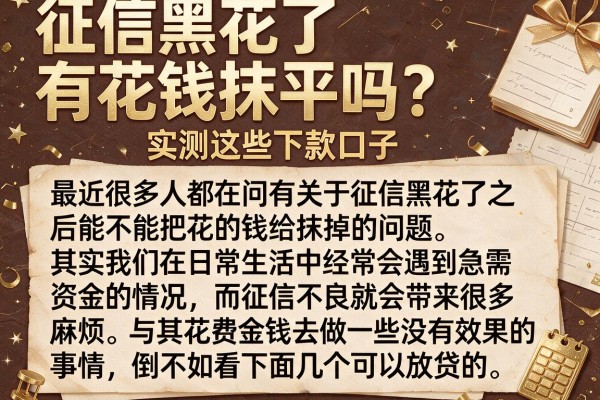 征信黑花了有花钱抹平吗？实测这些下款口子