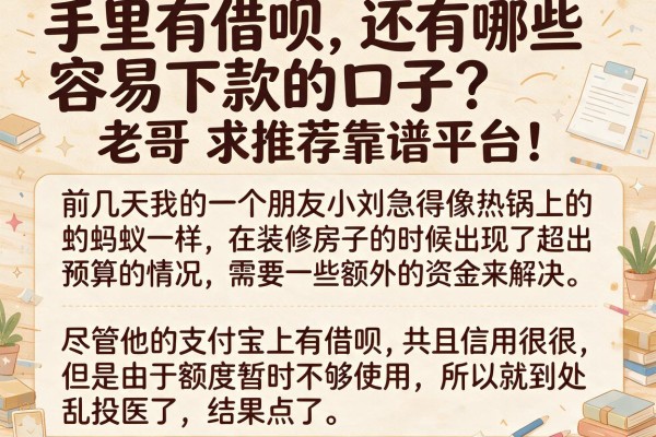 手里有借呗,还有哪些容易下款的口子?老哥求推荐靠谱平台!