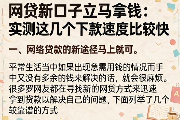 网贷新口子立马拿钱:实测这几个下款速度比较快