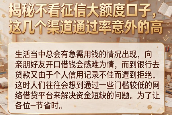 揭秘不看征信大额度口子，这几个渠道通过率意外的高