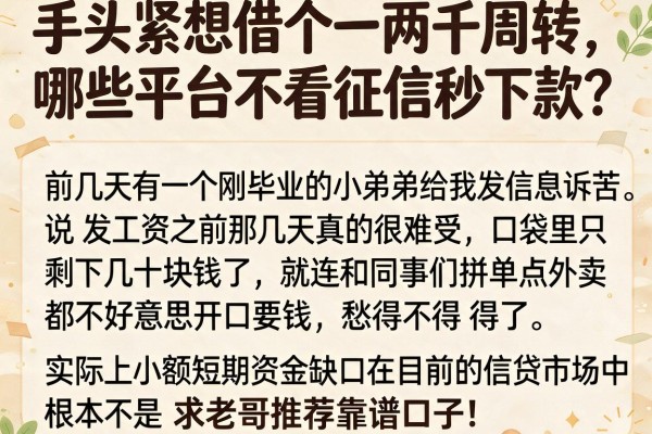 手头紧想借个一两千周转，哪些平台不看征信秒下款？求老哥推荐靠谱口子！