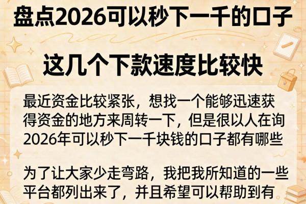 盘点2026可以秒下一千的口子，这几个下款速度比较快
