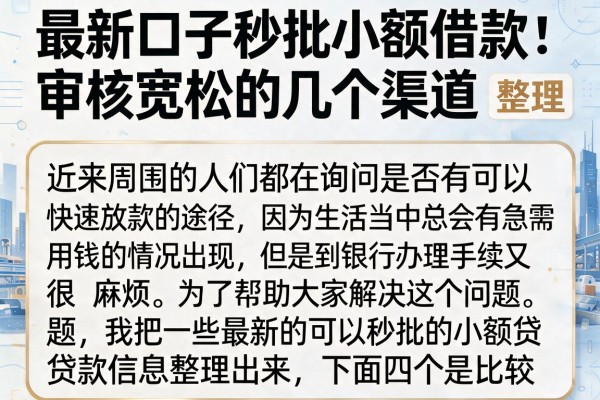最新口子秒批小额借款：审核宽松的几个渠道整理