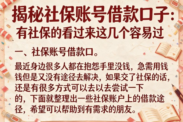 揭秘社保账号借款口子，有社保的看过来这几个容易过