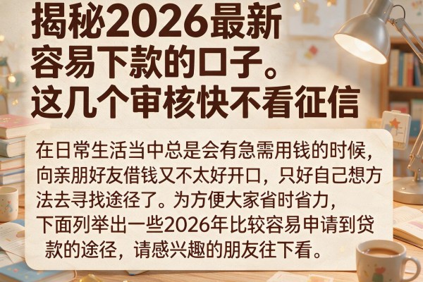 揭秘2026最新容易下款的口子，这几个审核快不看征信