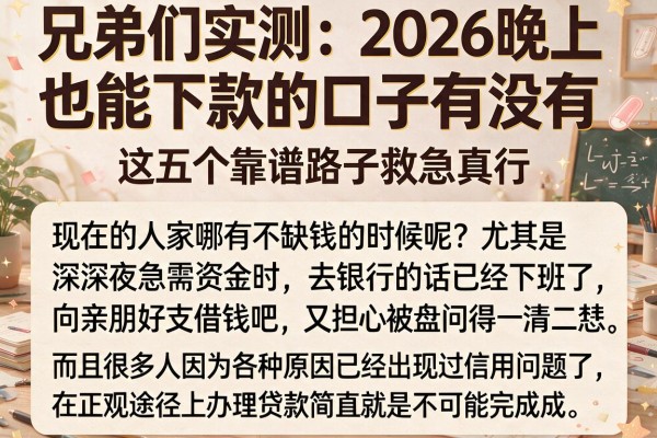 兄弟们实测：2026晚上也能下款的口子有没有，这五个靠谱路子救急真行