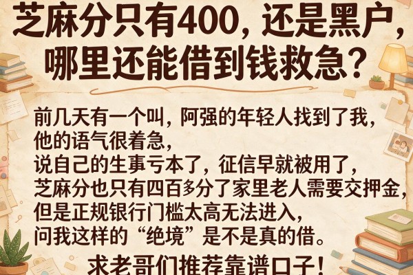 芝麻分只有400，还是黑户，哪里还能借到钱救急？求老哥们推荐靠谱口子！