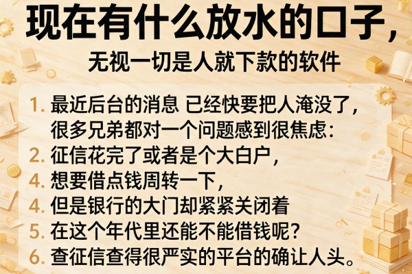 现在有什么放水的口子，条列五个无视一切是人就下款的软件