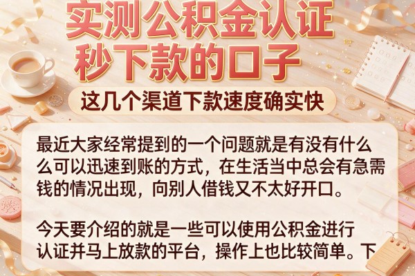 实测公积金认证秒下款的口子，这几个渠道下款速度确实快