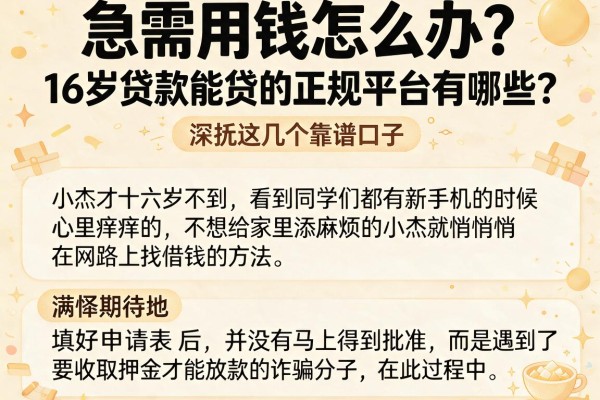 急需用钱怎么办？16岁贷款能贷的正规平台有哪些？深扒这几个靠谱口子