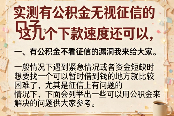 实测有公积金无视征信的口子，这几个下款速度还可以