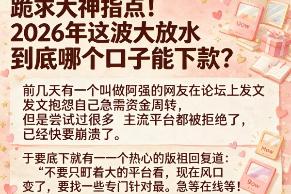跪求大神指点！2026年这波大放水到底哪个口子能下款？急等在线等！