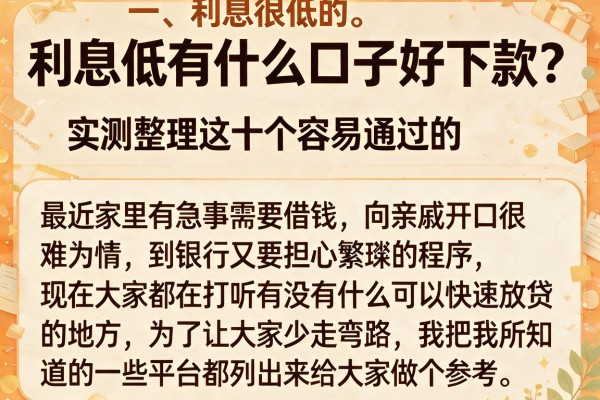 利息低有什么口子好下款？实测整理这十个容易通过的