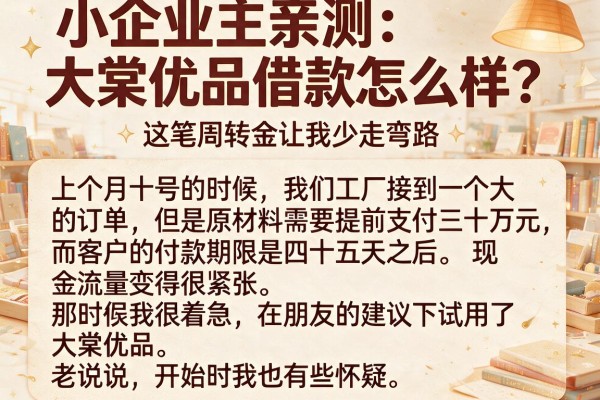 小企业主亲测：大棠优品借款怎么样？这笔周转金让我少走弯路