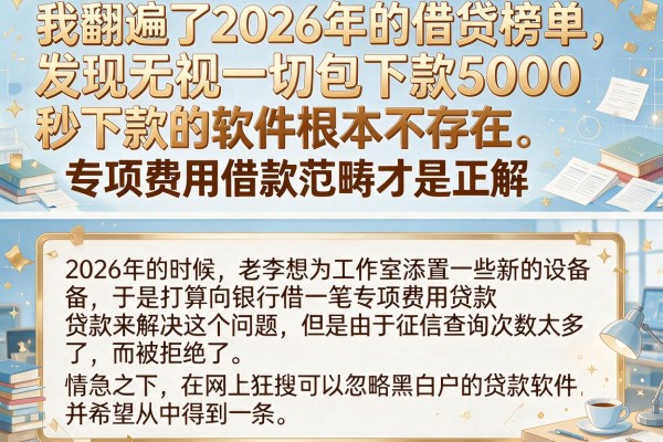 我翻遍了2026年的借贷榜单，发现无视一切包下款5000秒下款的软件根本不存在，专项费用借款范畴才是正解