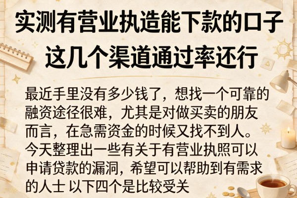 实测有营业执造能下款的口子，这几个渠道通过率还行