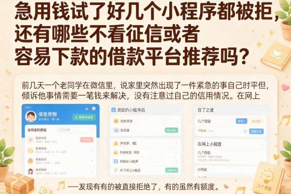 急用钱试了好几个小程序都被拒，还有哪些不看征信或者容易下款的借款平台推荐吗？