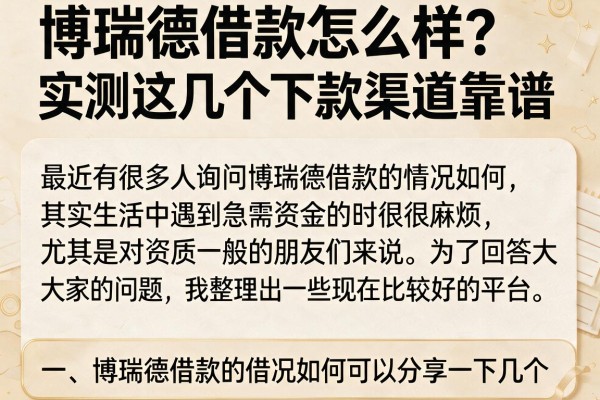 博瑞德借款怎么样？实测这几个下款渠道靠谱