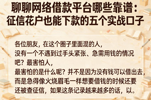 聊聊网络借款平台哪些靠谱：征信花户也能下款的五个实战口子