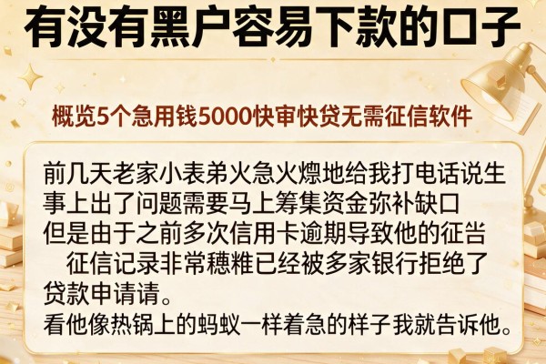 有没有黑户容易下款的口子，概览5个急用钱5000快审快贷无需征信软件