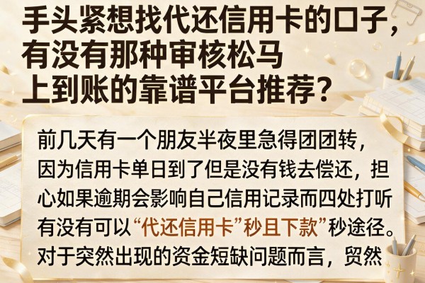手头紧想找代还信用卡的口子，有没有那种审核松马上到账的靠谱平台推荐？