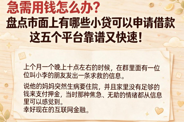 急需用钱怎么办？盘点市面上有哪些小贷可以申请借款，这五个平台靠谱又快速！