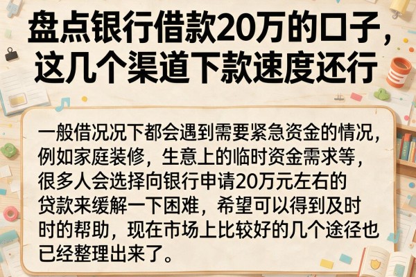 盘点银行借款20万的口子，这几个渠道下款速度还行
