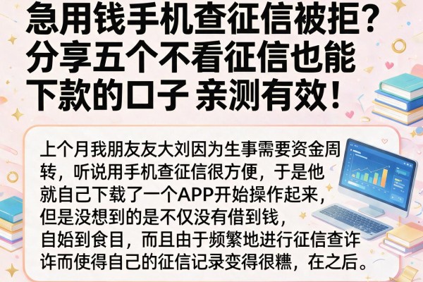 急用钱手机查征信被拒？分享五个不看征信也能下款的口子，亲测有效！