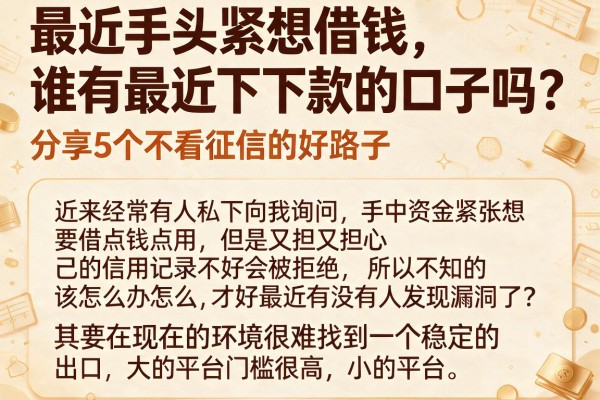 最近手头紧想借钱，谁有最近下过款的口子吗？分享5个不看征信的好路子