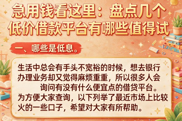 急用钱看这里：盘点几个低价借款平台有哪些值得试