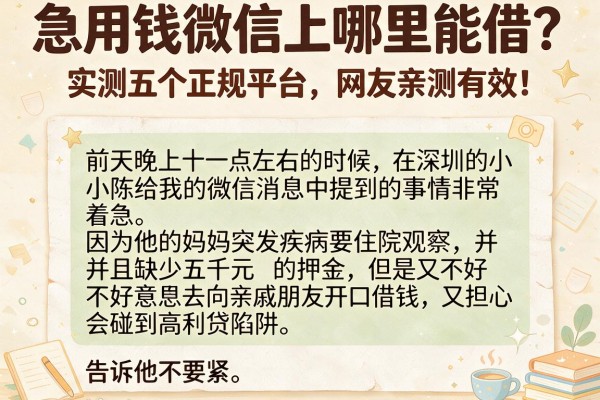 急用钱微信上哪里能借？实测五个正规平台，网友亲测有效！